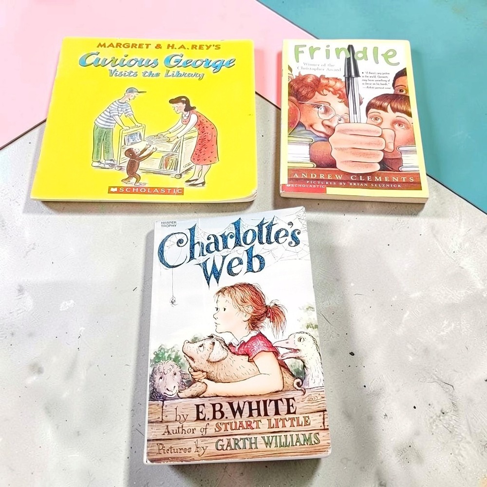 Lot Children Books Charlottes Web Frindle Curious George Paperback Classic Kids